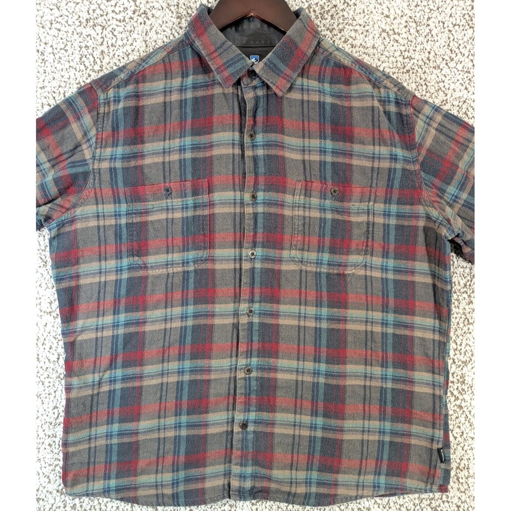 Kuhl Fugitive Men Medium Flannel Shirt Long Sleeve Button Up Brown and Red Plaid